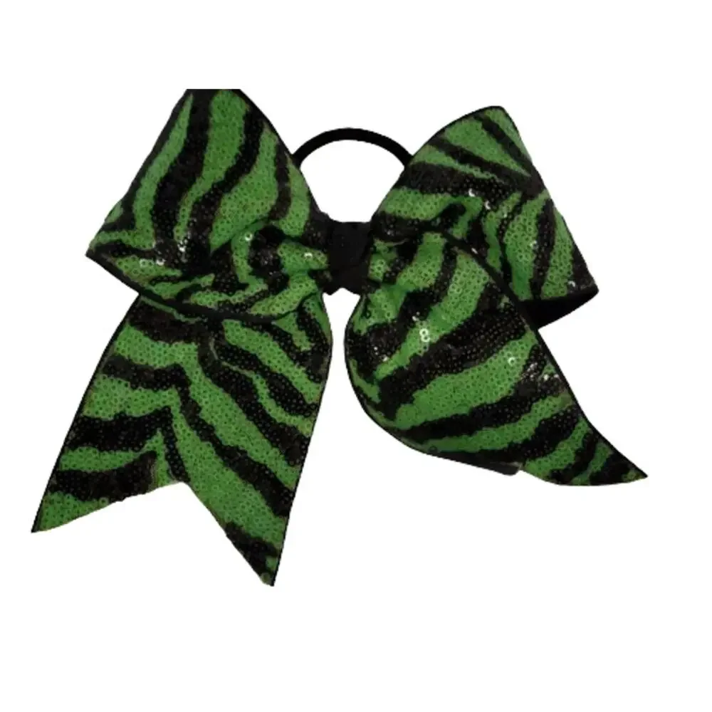 Girls' Black & Green Zebra Print Sequined Hair Bow